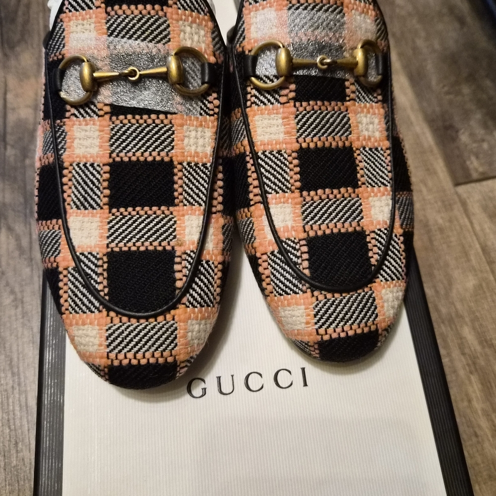Gucci Horsebit Accent Tweed Mules - Black & Pink - Picture 5 of 6